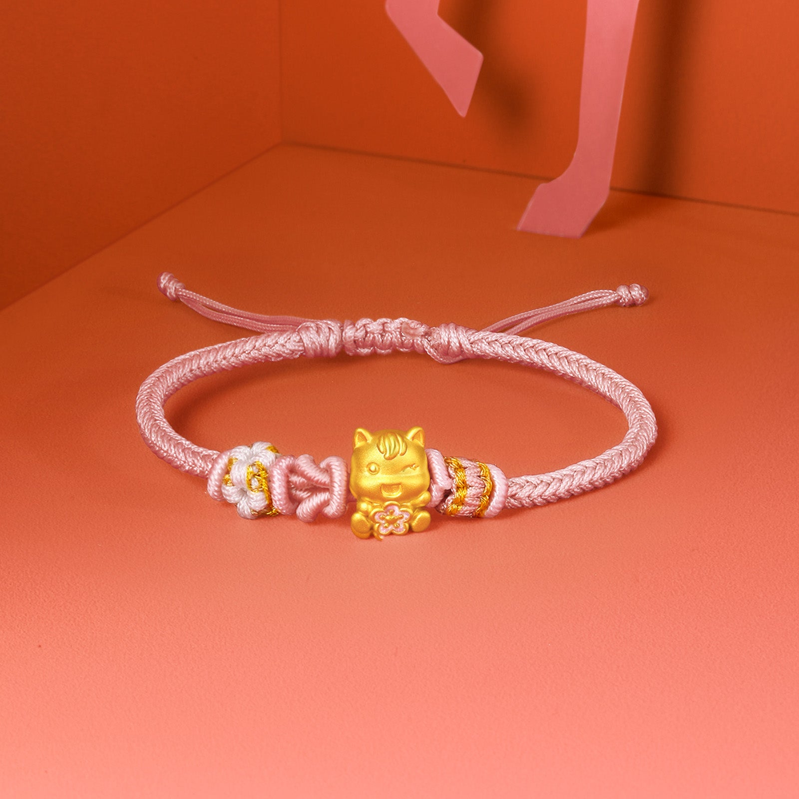 'Year of the Horse'  24K Gold String Bracelet Horse Flower 0.7-1g 16cm-22cm A1715797