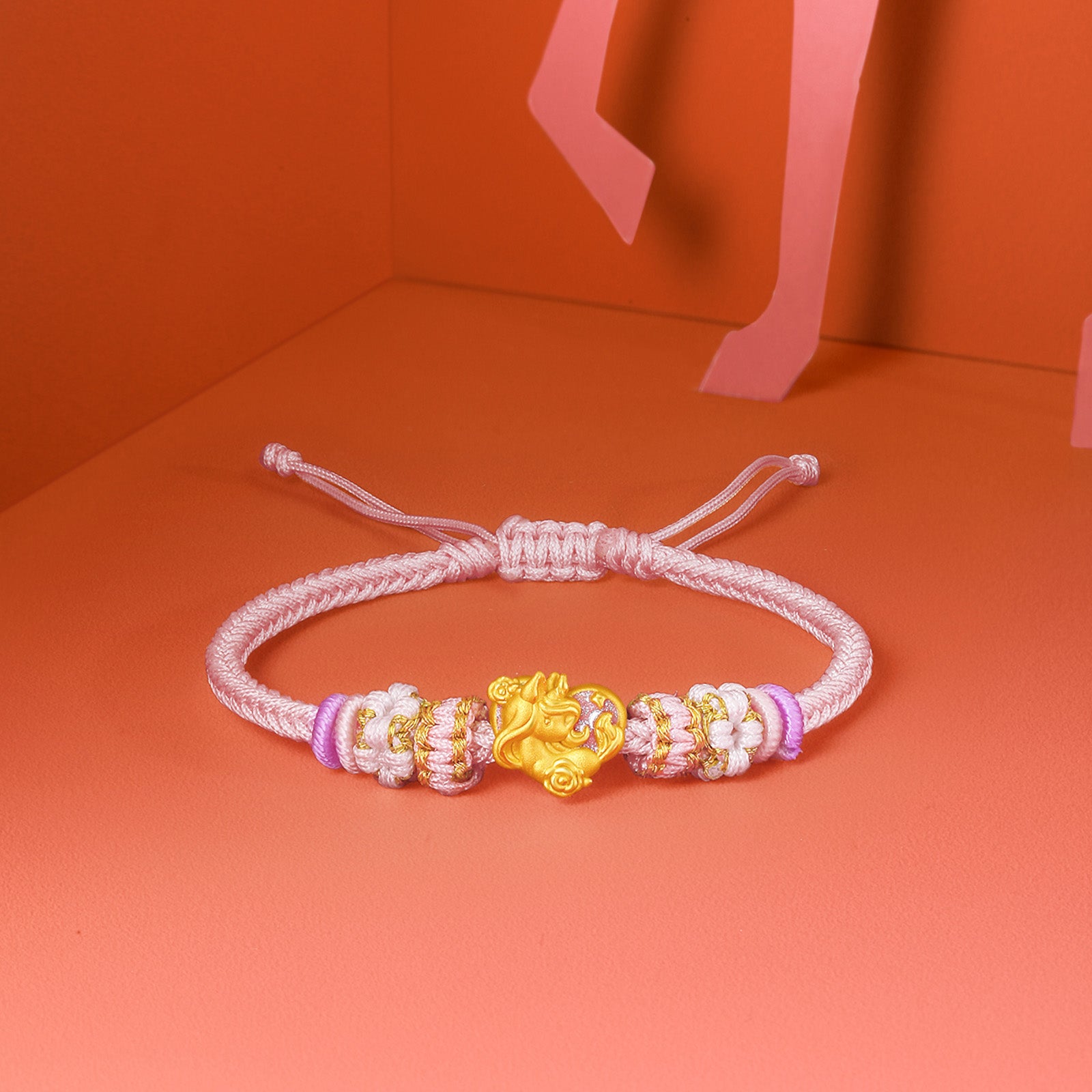 'Year of the Horse'  24K Gold String Bracelet Horse Heart 0.7-1g 16cm-22cm A1715542