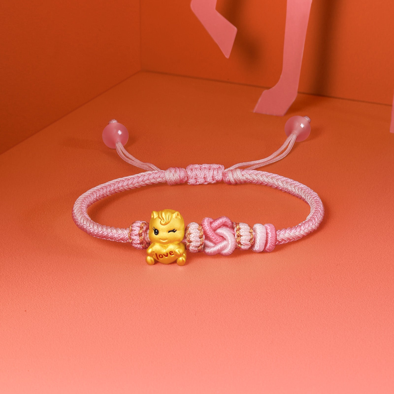 'Year of the Horse'  24K Gold String Bracelet Horse Heart 0.85-1.05g 16cm-22cm A1715747