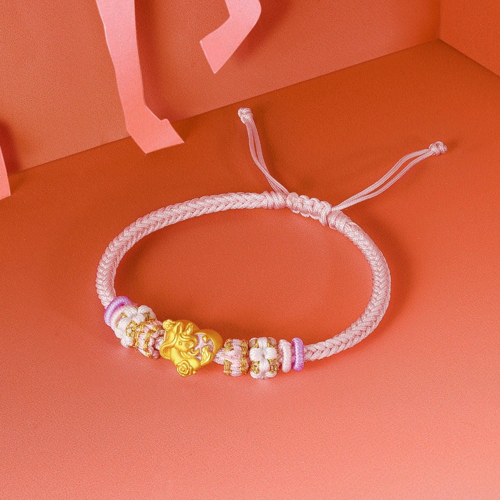 'Year of the Horse'  24K Gold String Bracelet Horse Heart 0.7-1g 16cm-22cm A1715542