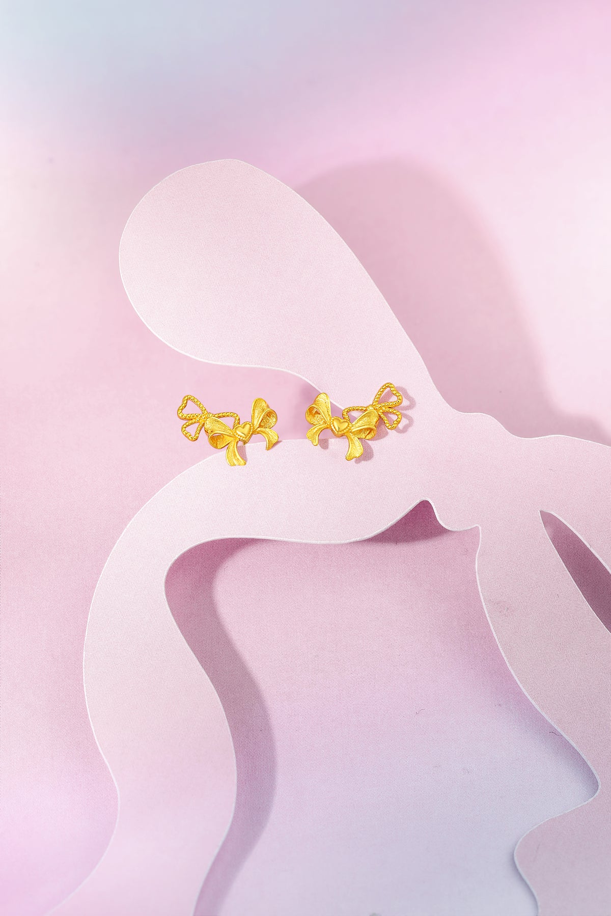 "Girl's Worries" 24K Gold Earrings Bow 1.55-1.95g A0915496