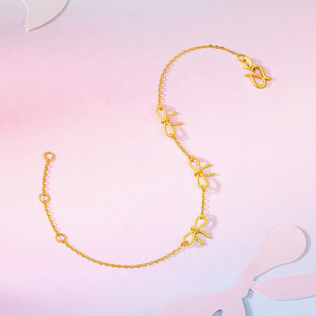 "Girl's Worries" 24K Gold Chain Bracelet Bow 2.02-2.42g A0715487