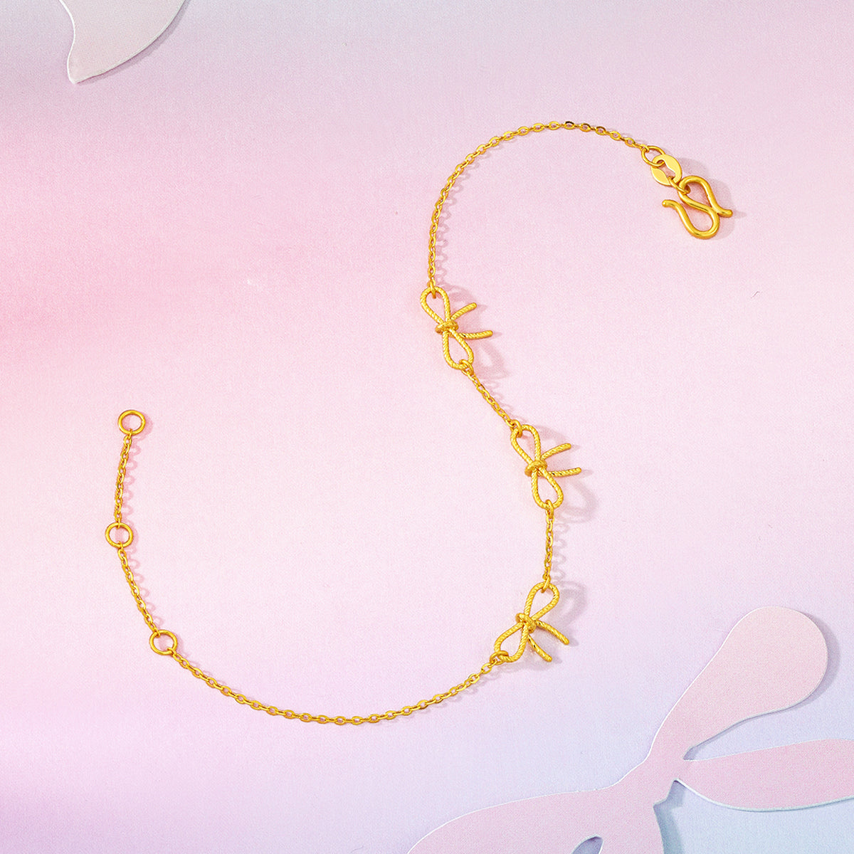 "Girl's Worries" 24K Gold Chain Bracelet Bow 2.02-2.42g A0715487