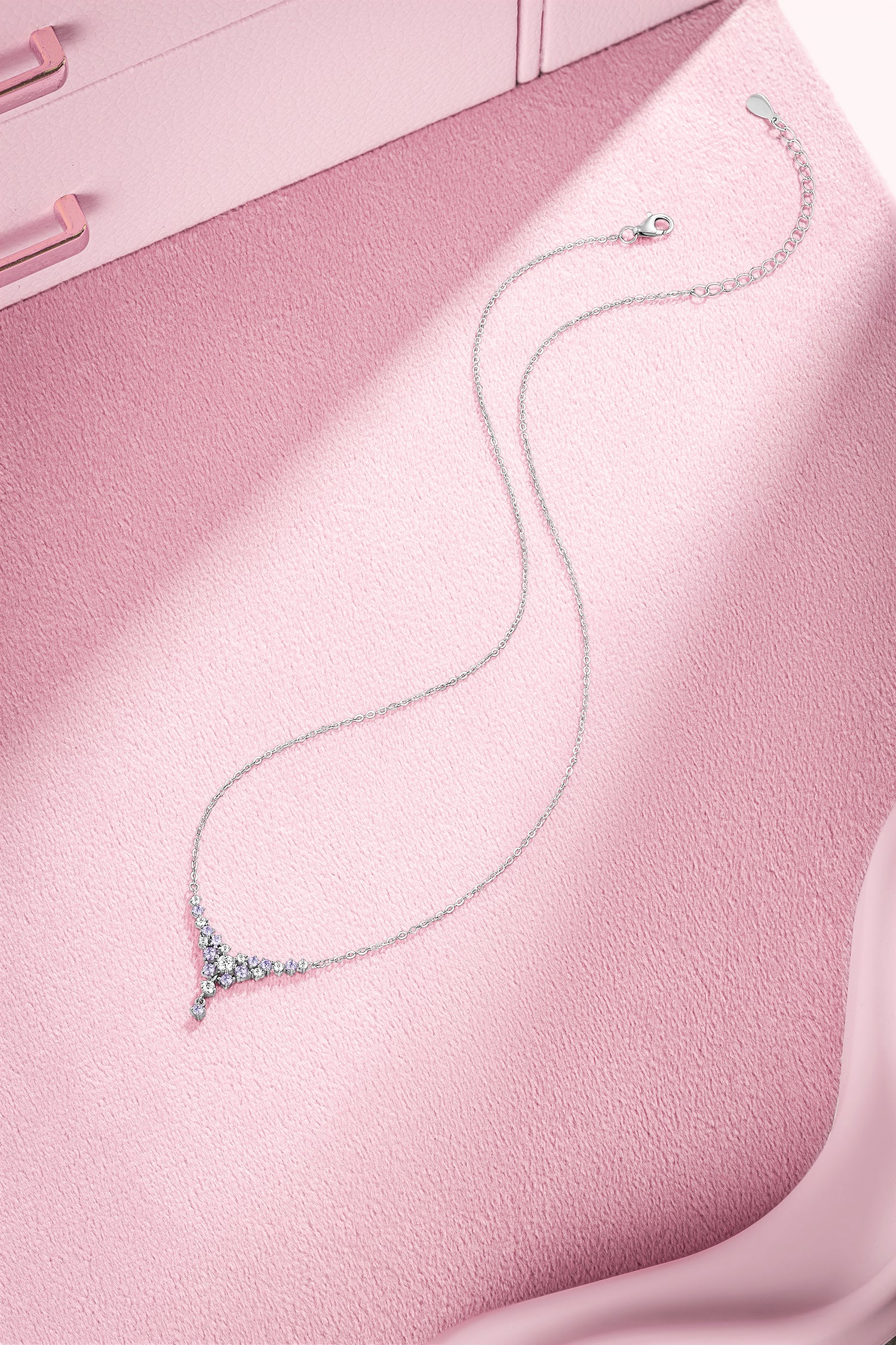 925 Sterling Silver Lavender Nebula Cluster Drop Necklace - Cubic Zirconia Star Bid Necklace Minimalist Clavicle Chain for Women 16-18inch