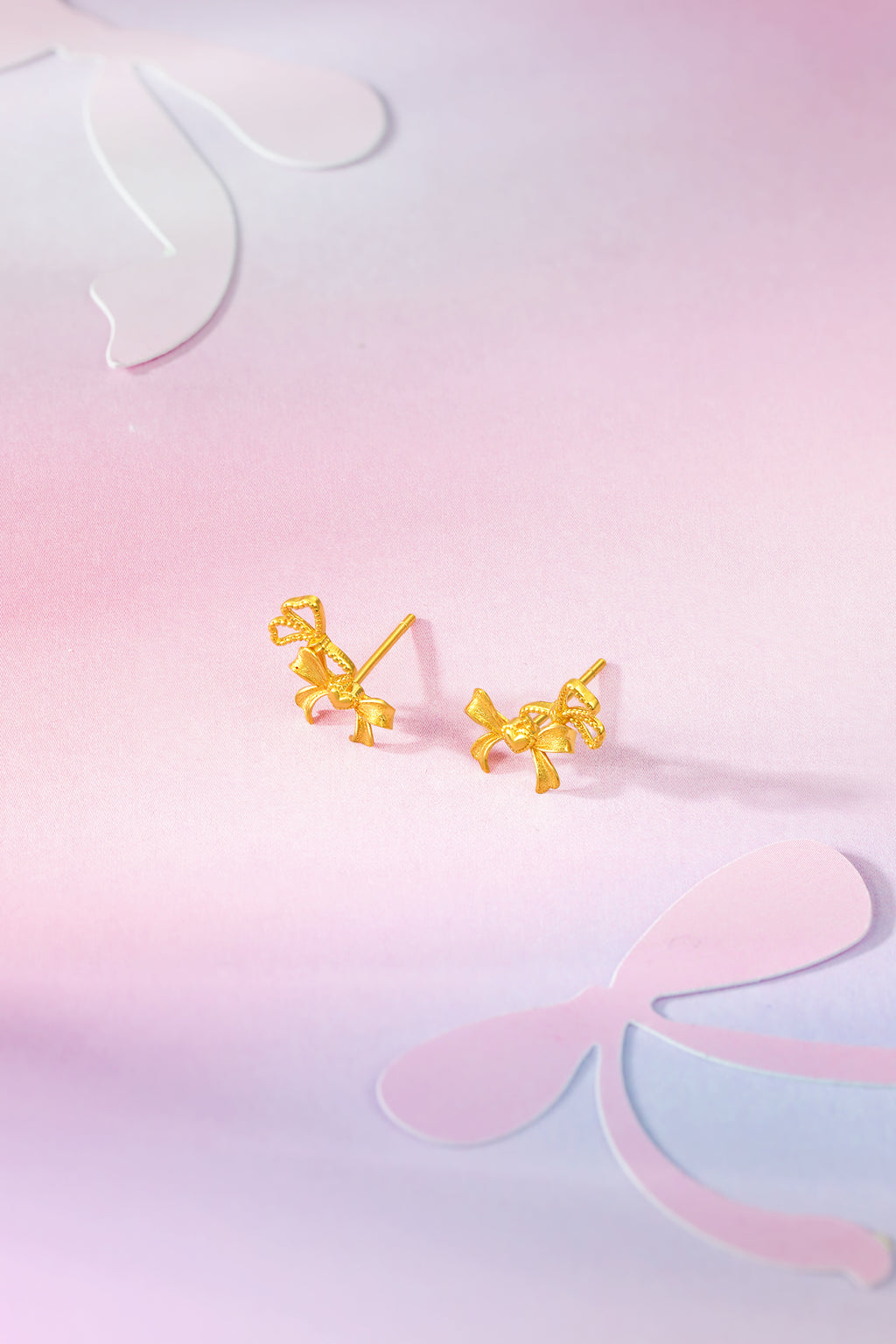 "Girl's Worries" 24K Gold Earrings Bow 1.55-1.95g A0915496