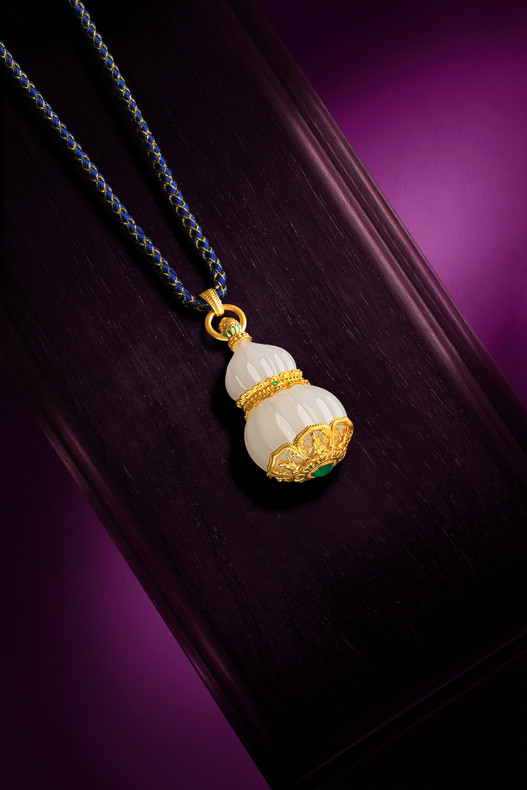 "Chinese Culture Collection - Dan Qing" 24K Gold Pendant Braided Rope Hetian Jade 38.5*18.5mm Gourd 8.5-12g Y0436328