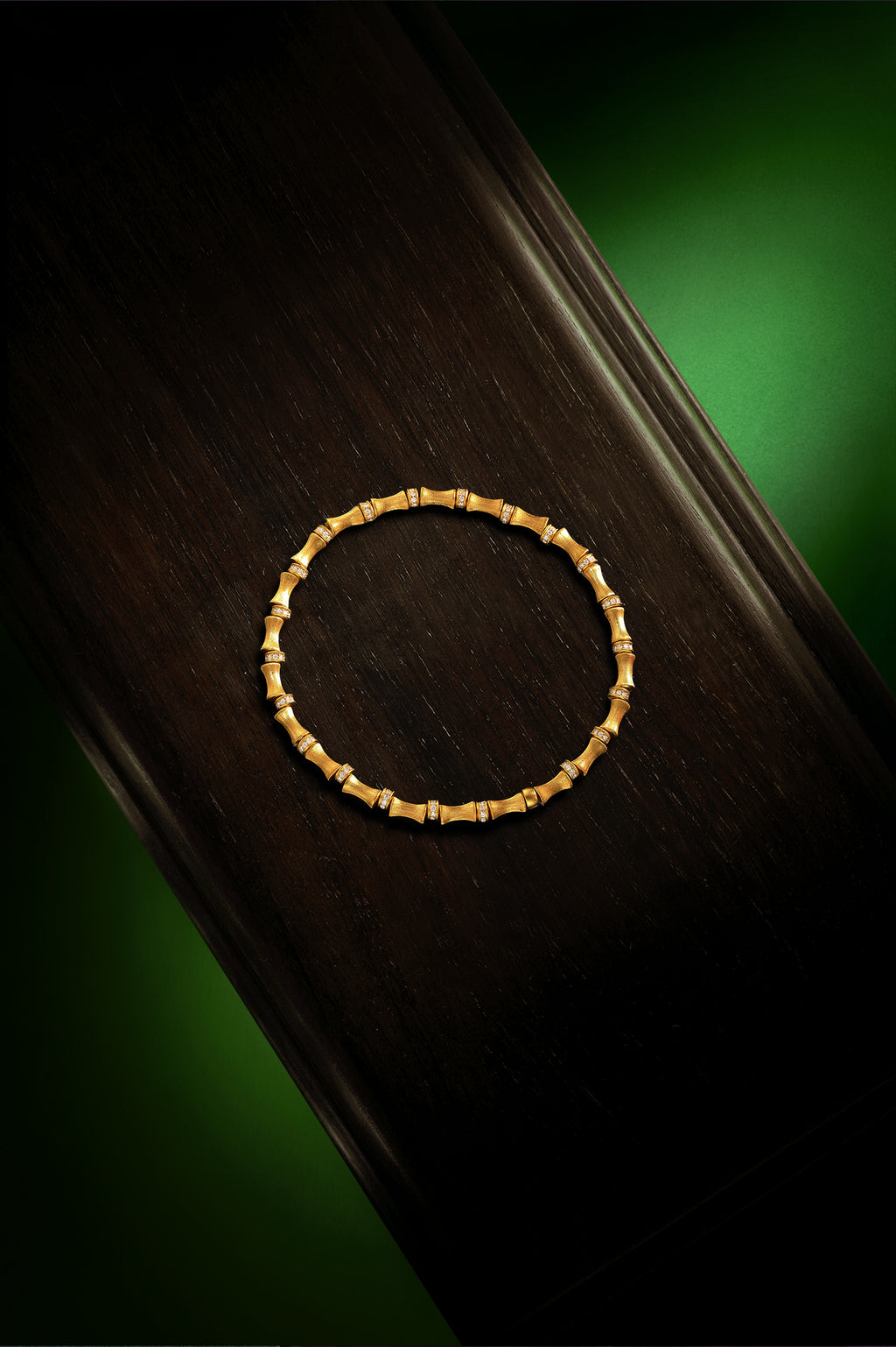 "Chinese Culture Collection - Dan Qing" 24K Gold Beaded Bracelet Diamond 0.0023ct Bamboo 7.5-9.5g W1936314