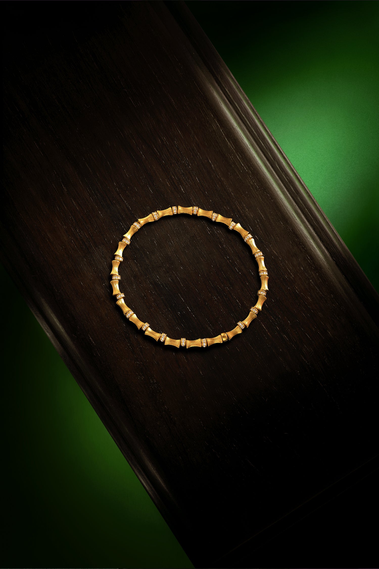 "Chinese Culture Collection - Dan Qing" 24K Gold Beaded Bracelet Diamond 0.0023ct Bamboo 7.5-9.5g W1936314