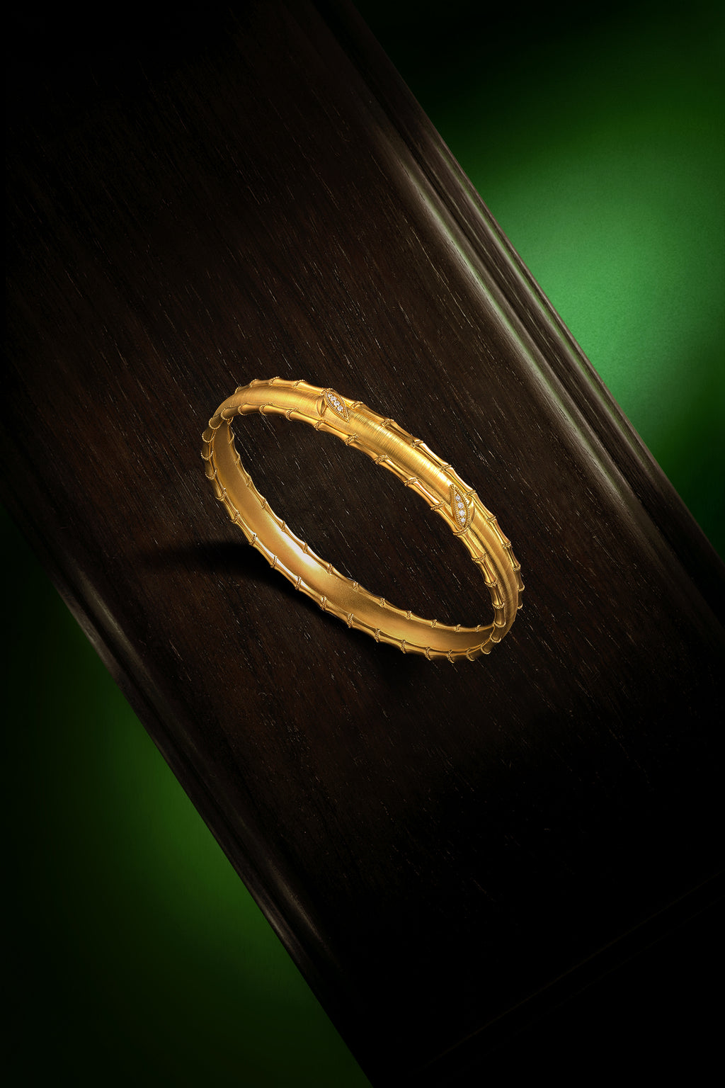 "Chinese Culture Collection - Dan Qing" 24K Gold Bangle Bracelet Diamond 0.005ct Bamboo 44-52g W1036271