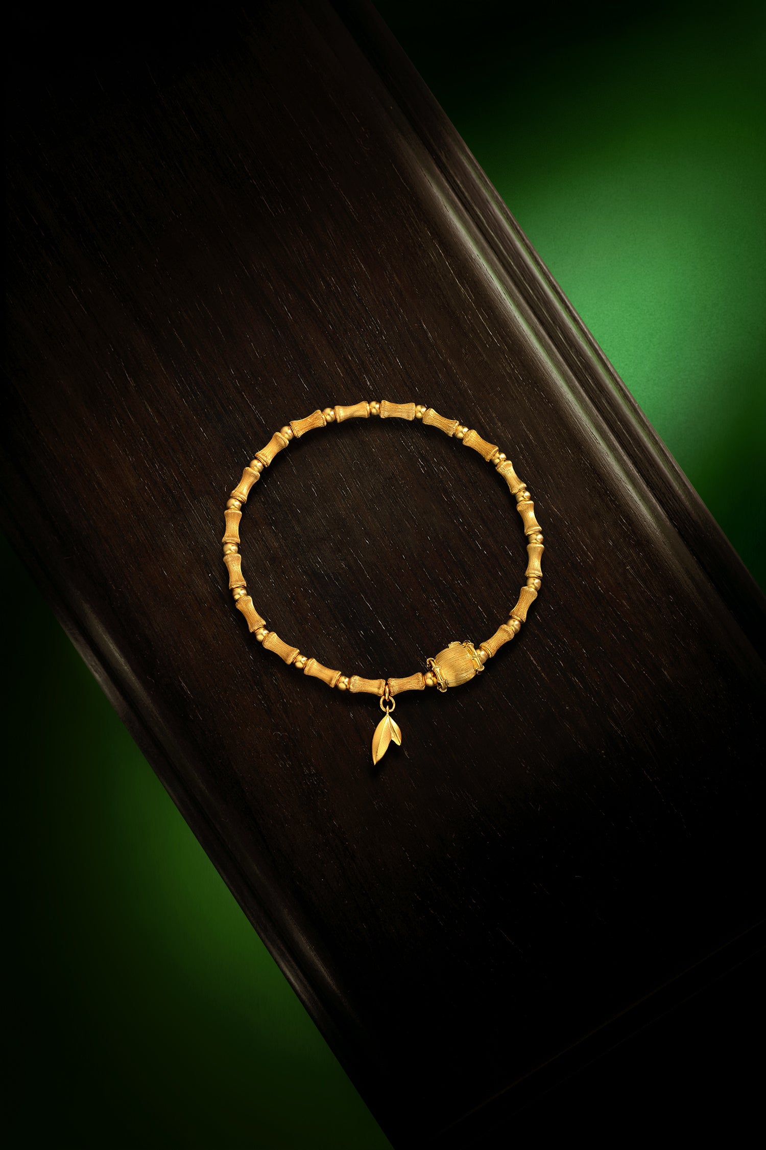 "Chinese Culture Collection - Dan Qing" 24K Gold Beaded Bracelet Diamond 0.0067ct Bamboo 11.7-14.7g W1936324