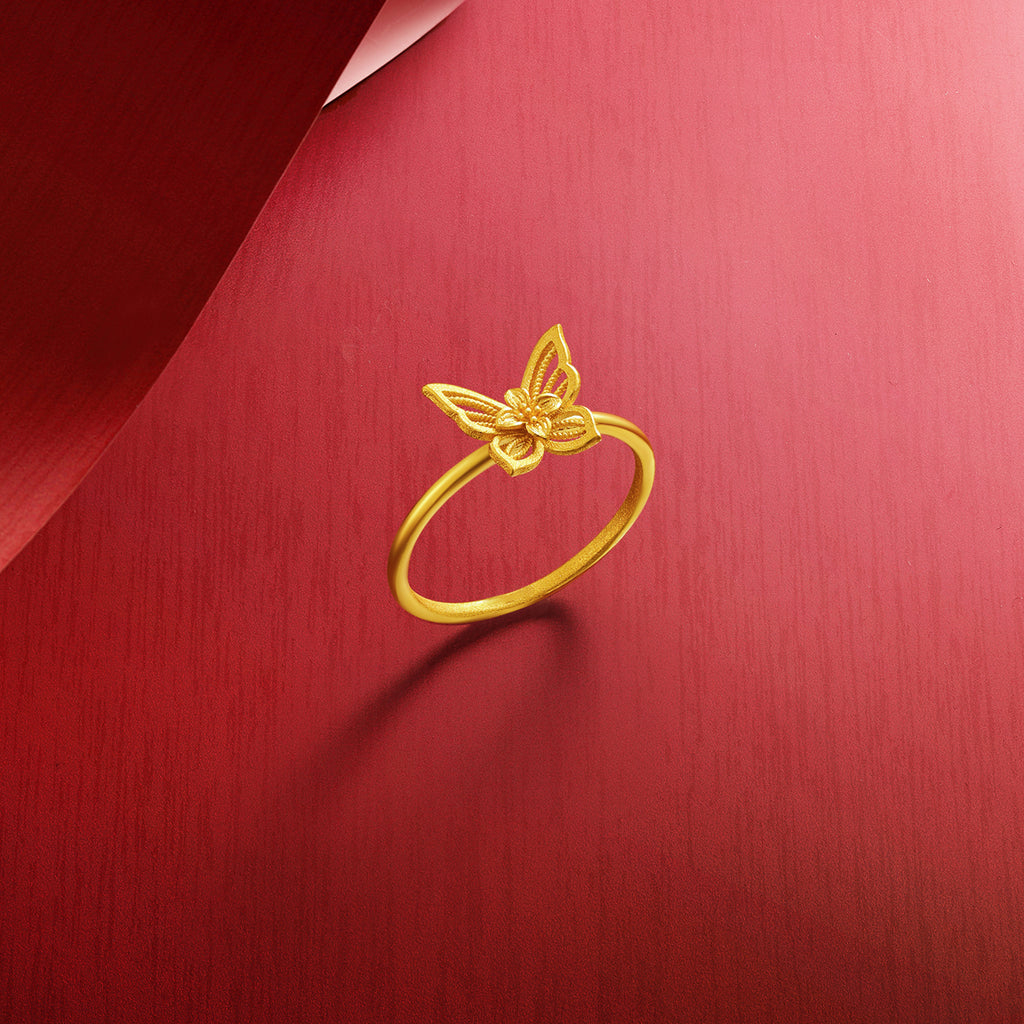 "Princess Wedding" 999 24K Gold Ring Butterfly 1.7-2.5g A0122938