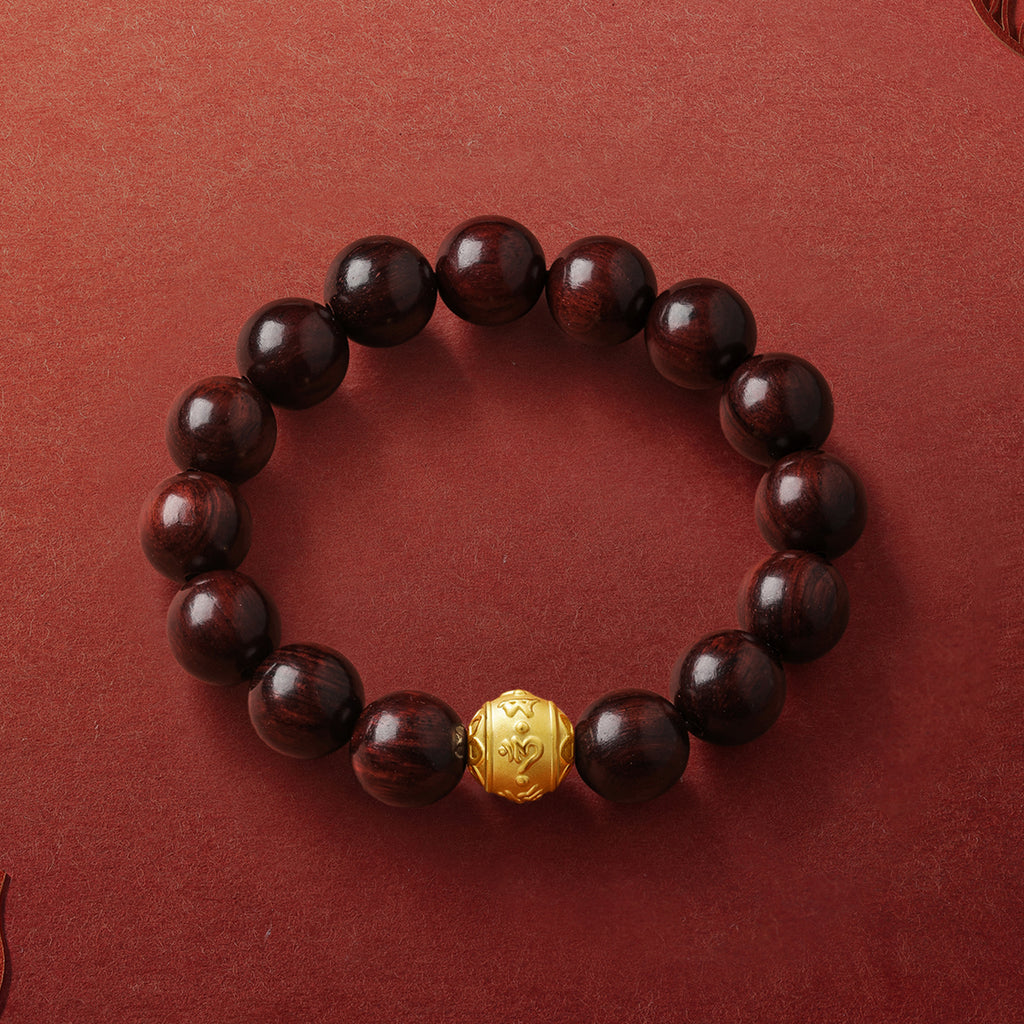 24K Gold Beaded Bracelet Sandalwood 12-12.5mm 0.9-1.3g ADXY192238