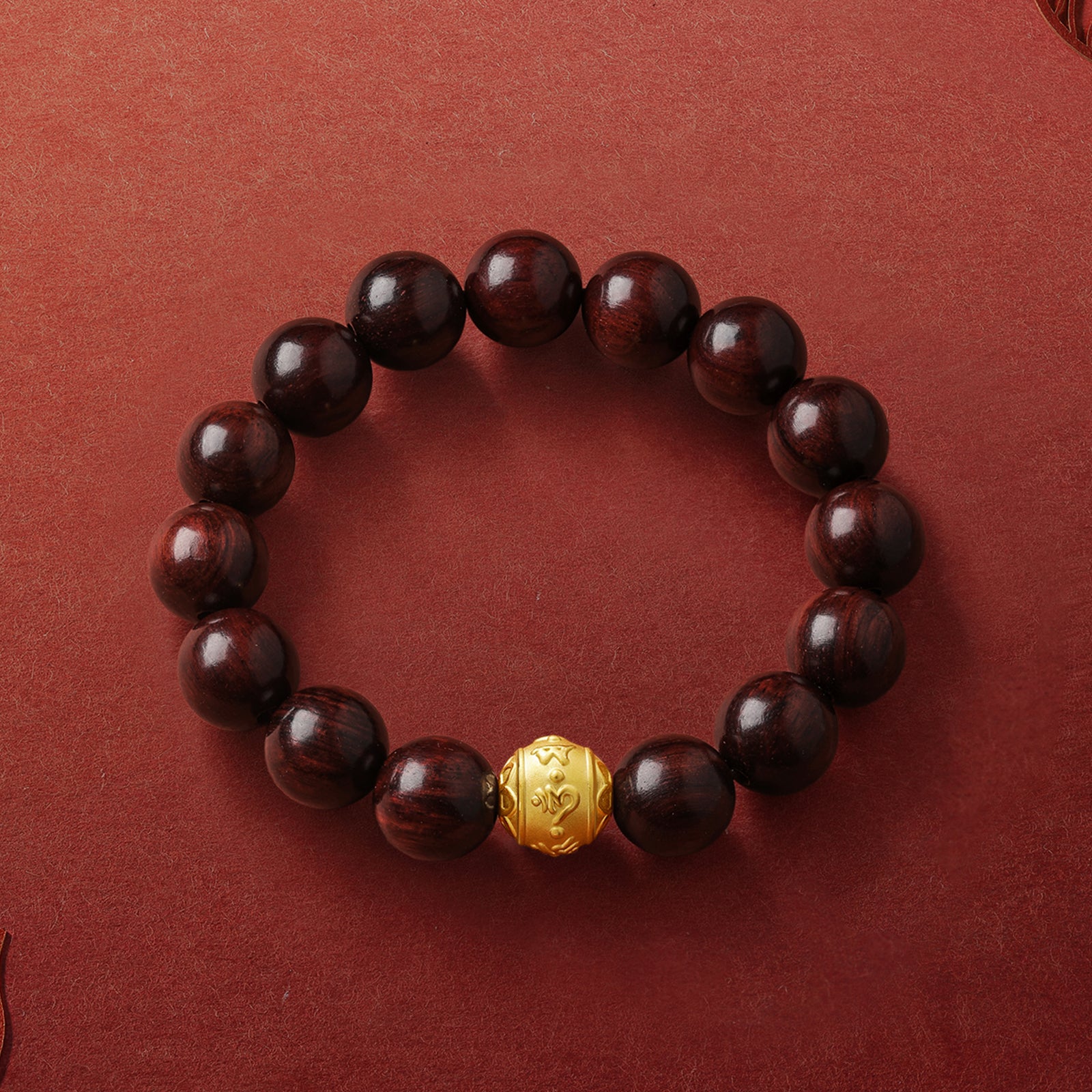 24K Gold Beaded Bracelet Sandalwood 12-12.5mm 0.9-1.3g ADXY192238