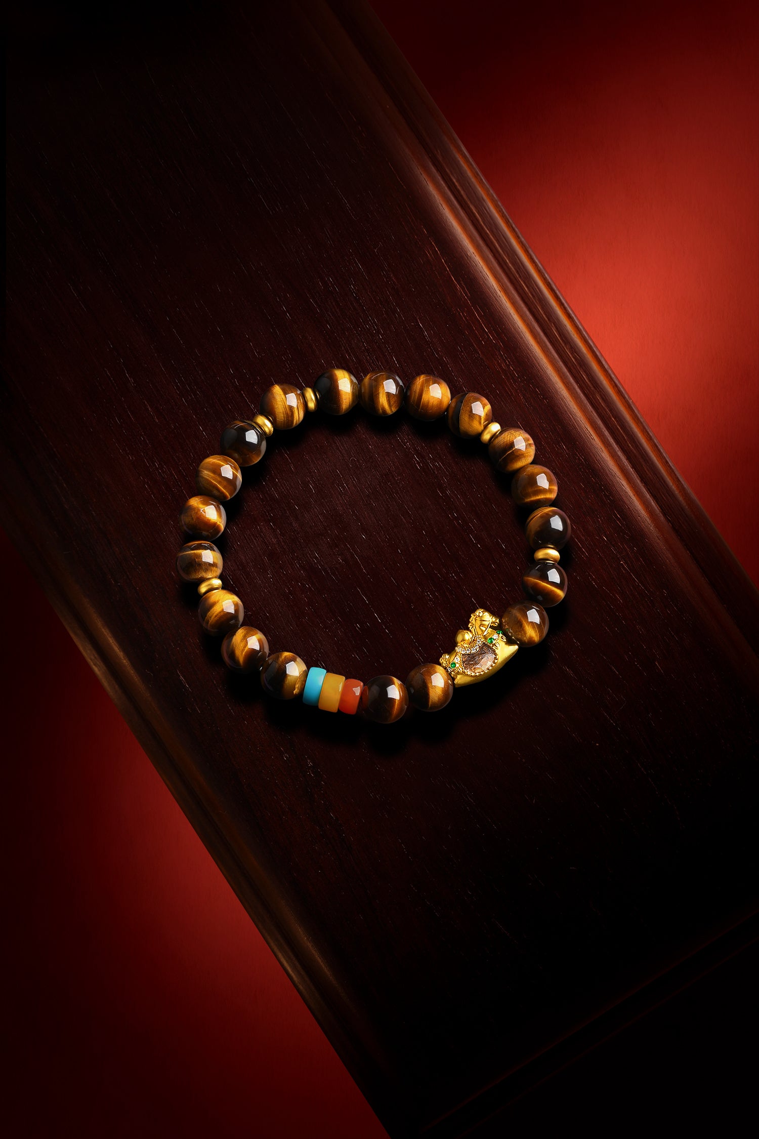 "Chinese Culture Collection - Dan Qing" 24K Gold Beaded Bracelet Tiger's-eye 7.8-8.3mm Diamond 0.0026ct Agate 5.8-6.3*3.5-4mm Horse 1.1-1.55g J1937266