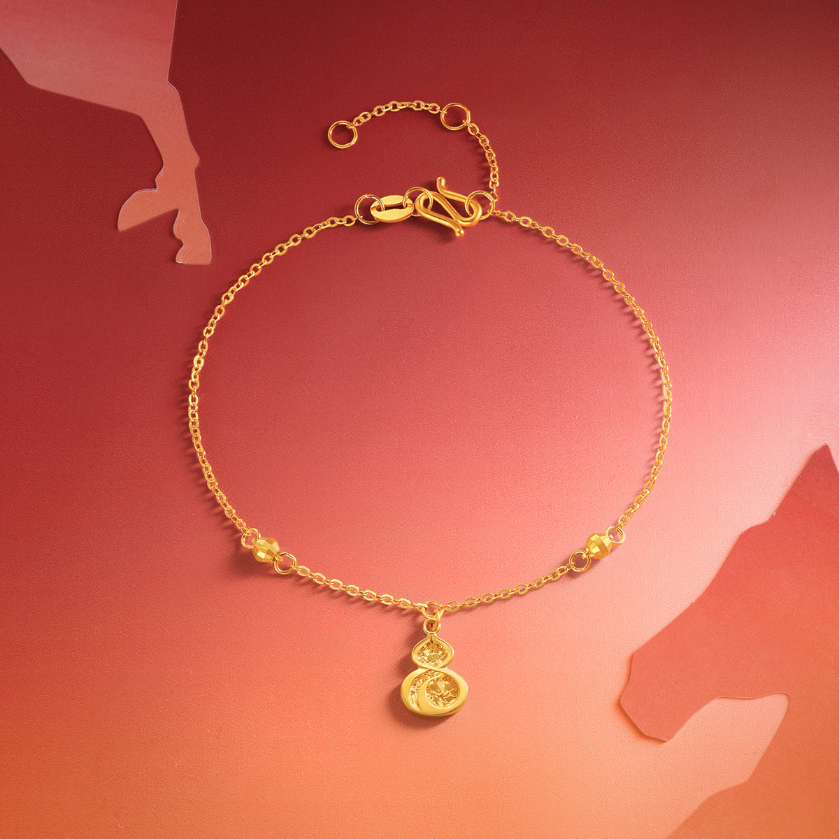 "Chinese Zodiac Horse" 24K Gold Chain Bracelet Horse 1.9-2.3g A0723994