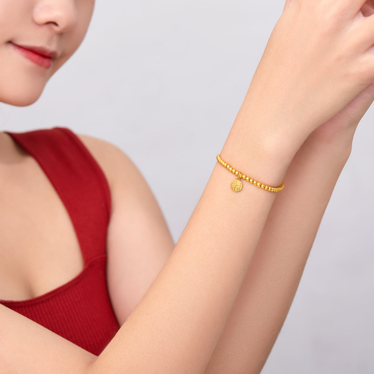 999 24K Gold Beaded Bracelet 4.6-5g A198681