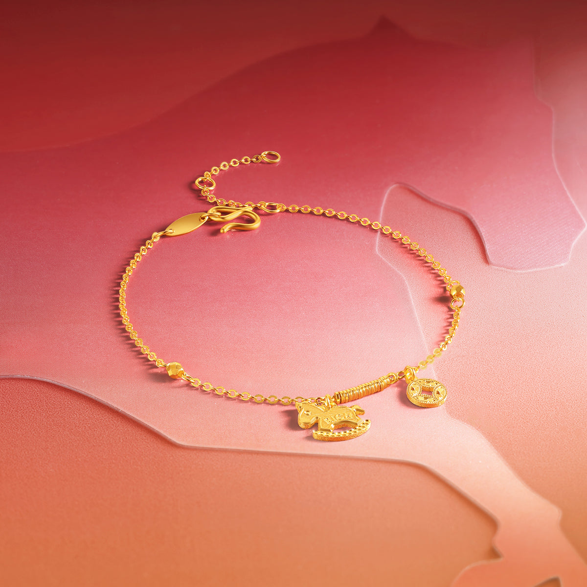 "Chinese Zodiac Horse" 24K Gold Chain Bracelet Horse 2.63-3.43g A0723991
