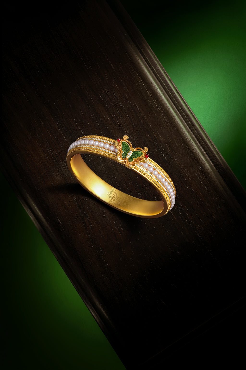 "Chinese Culture Collection - Dan Qing"999 24K Gold Bangle Bracelet 0.003ct 3mm Butterfly 56-63g W1049939