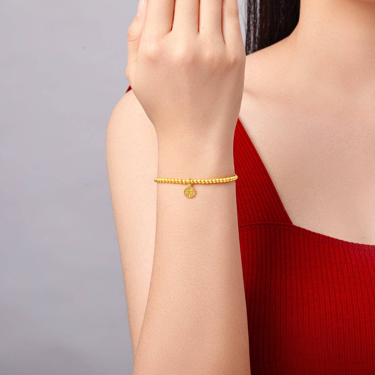 999 24K Gold Beaded Bracelet 4.6-5g A198681