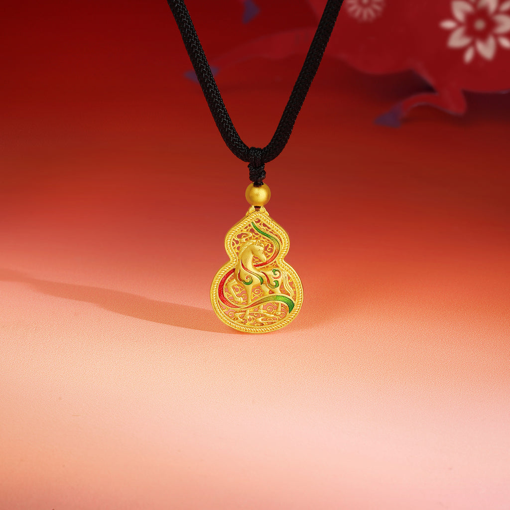 'Year of the Horse' 999.9 24K Gold Pendant Necklace Horse Gourd 5.8-6.15g 65cm-75cm A0421060