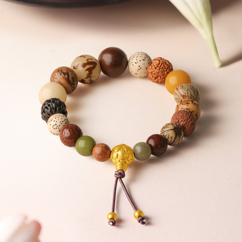 "Jiuhua Mountain" 24K Gold Beaded Bracelet Eighteen-bead bodhi seed A1914674