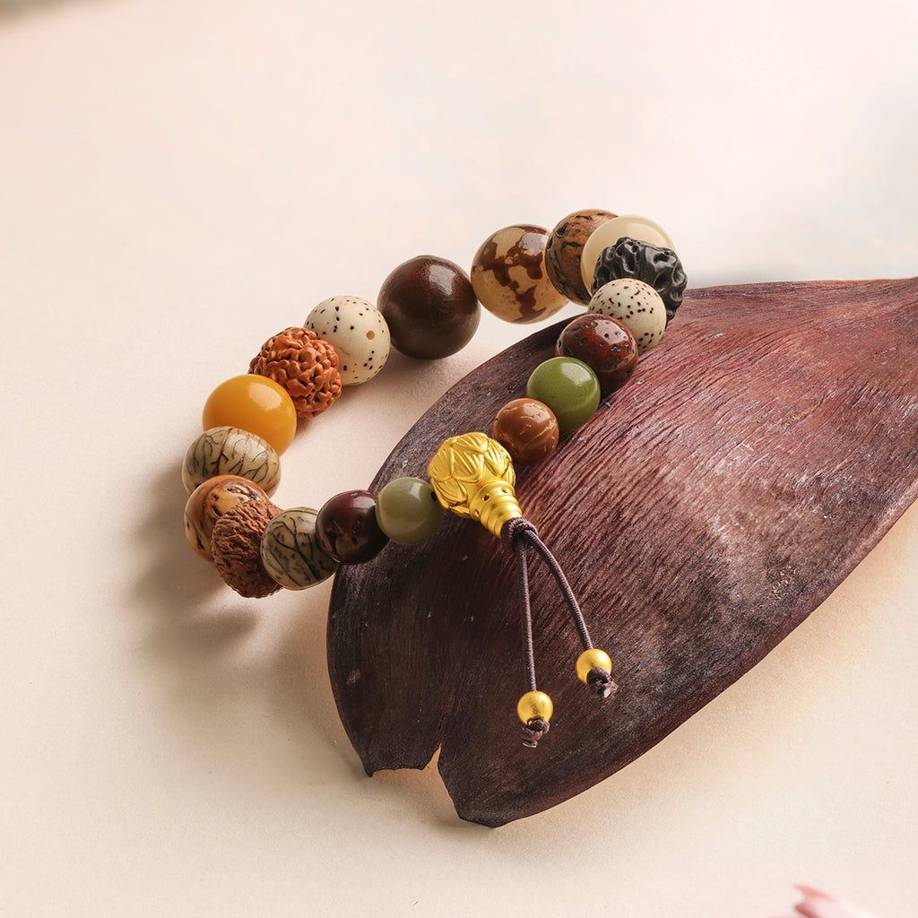 "Jiuhua Mountain" 24K Gold Beaded Bracelet Eighteen-bead bodhi seed A1914674