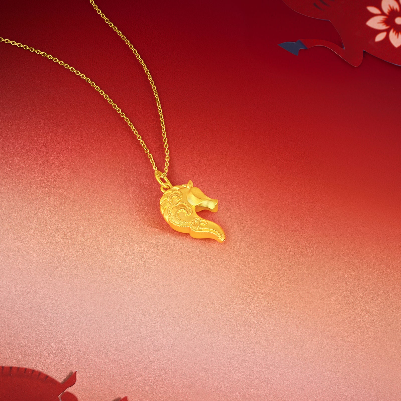 'Year of the Horse' 24K Gold Pendant Horsehead 1.27-1.57g A0421010