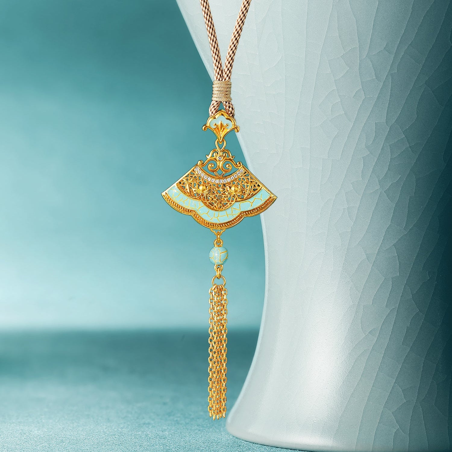 "Chinese Culture Collection - Ru Ware" 24K Gold Pendant Diamond 0.002ct Ruyi 6.43-8.43g W0448088