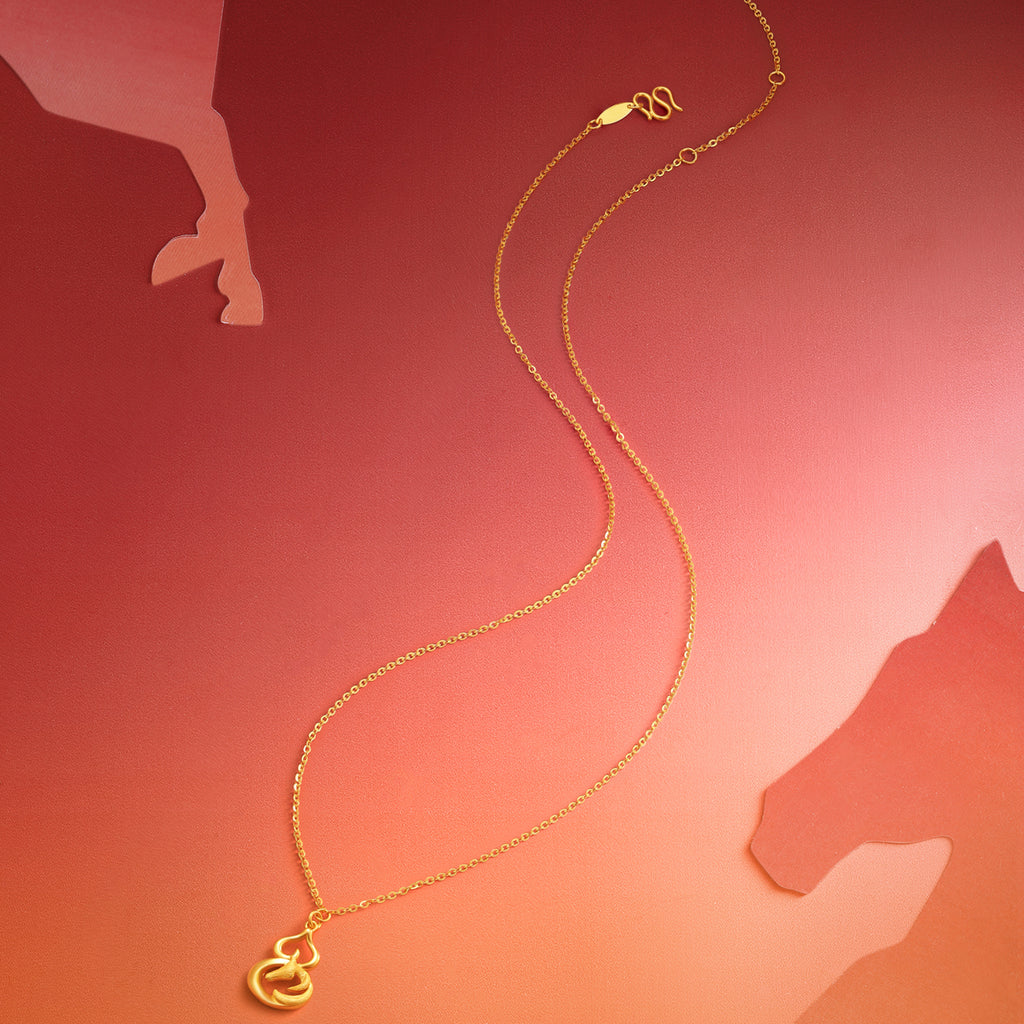 'Year of the Horse' 24K Gold Pendant Necklace Horsehead Gourd 3.45-3.85g 40cm-45cm A0623376