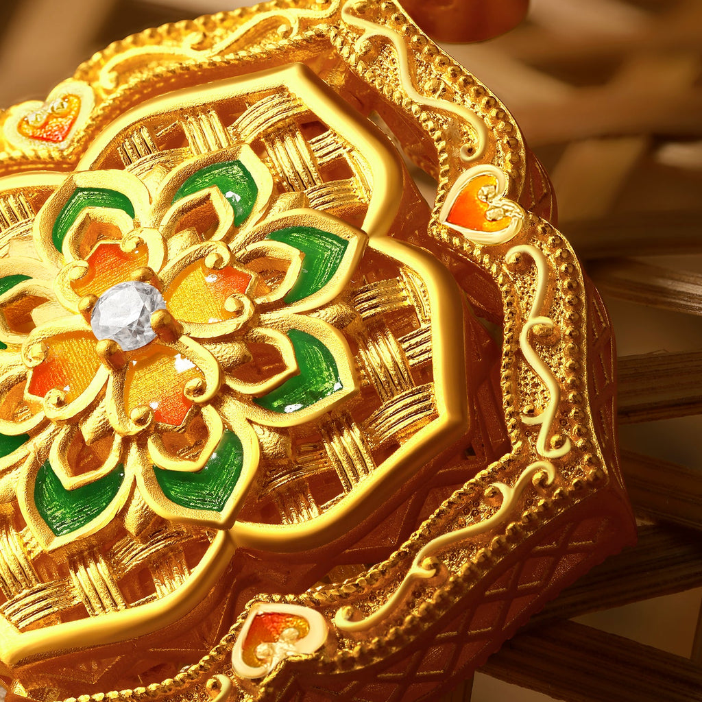 "Chinese Culture Collection - Woven Bamboo" 24K Gold Pendant Necklace Diamond 0.012ct 0.01ct Flora 16.45-18.45g W0423515