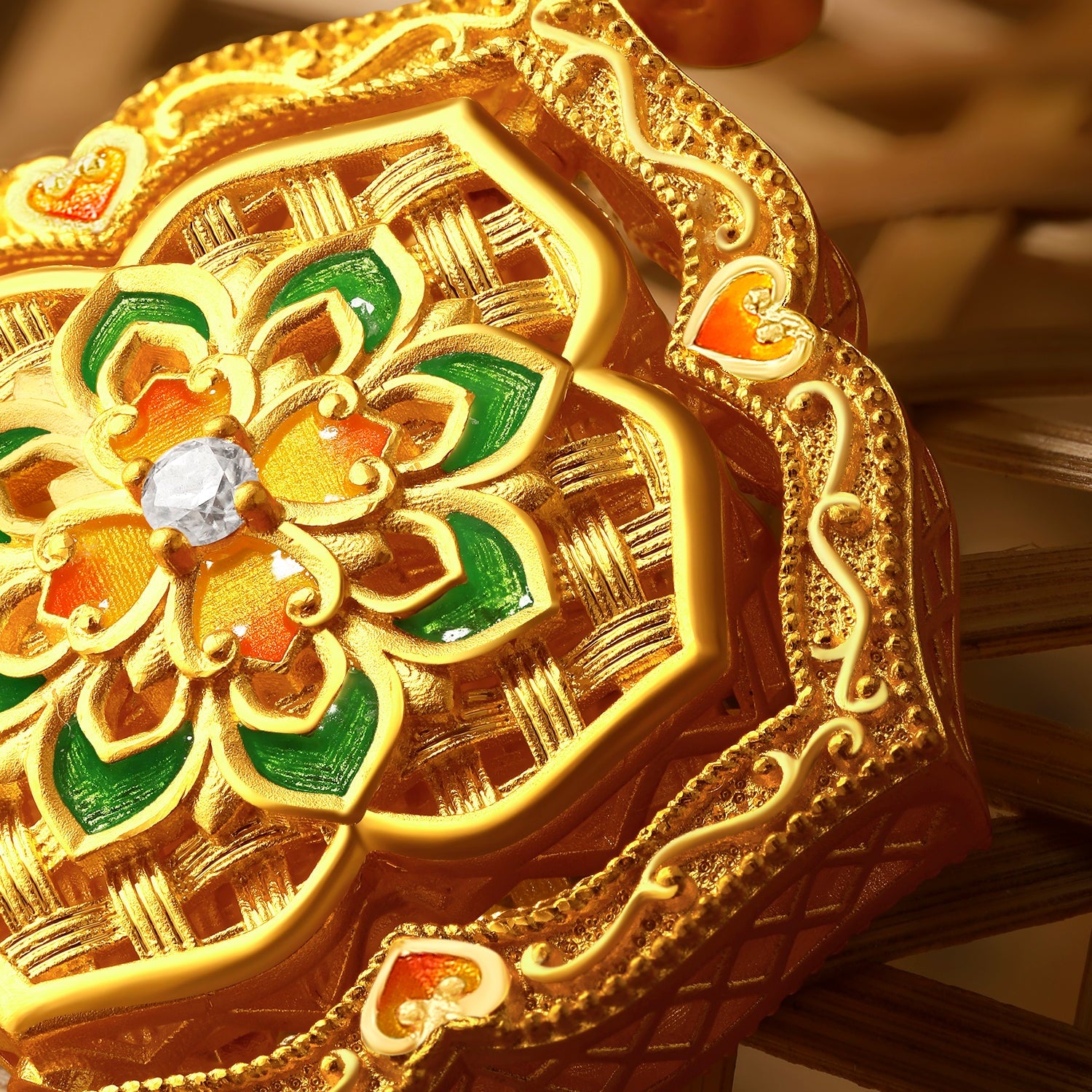 "Chinese Culture Collection - Woven Bamboo" 24K Gold Pendant Necklace Diamond 0.012ct 0.01ct Flora 16.45-18.45g W0423515