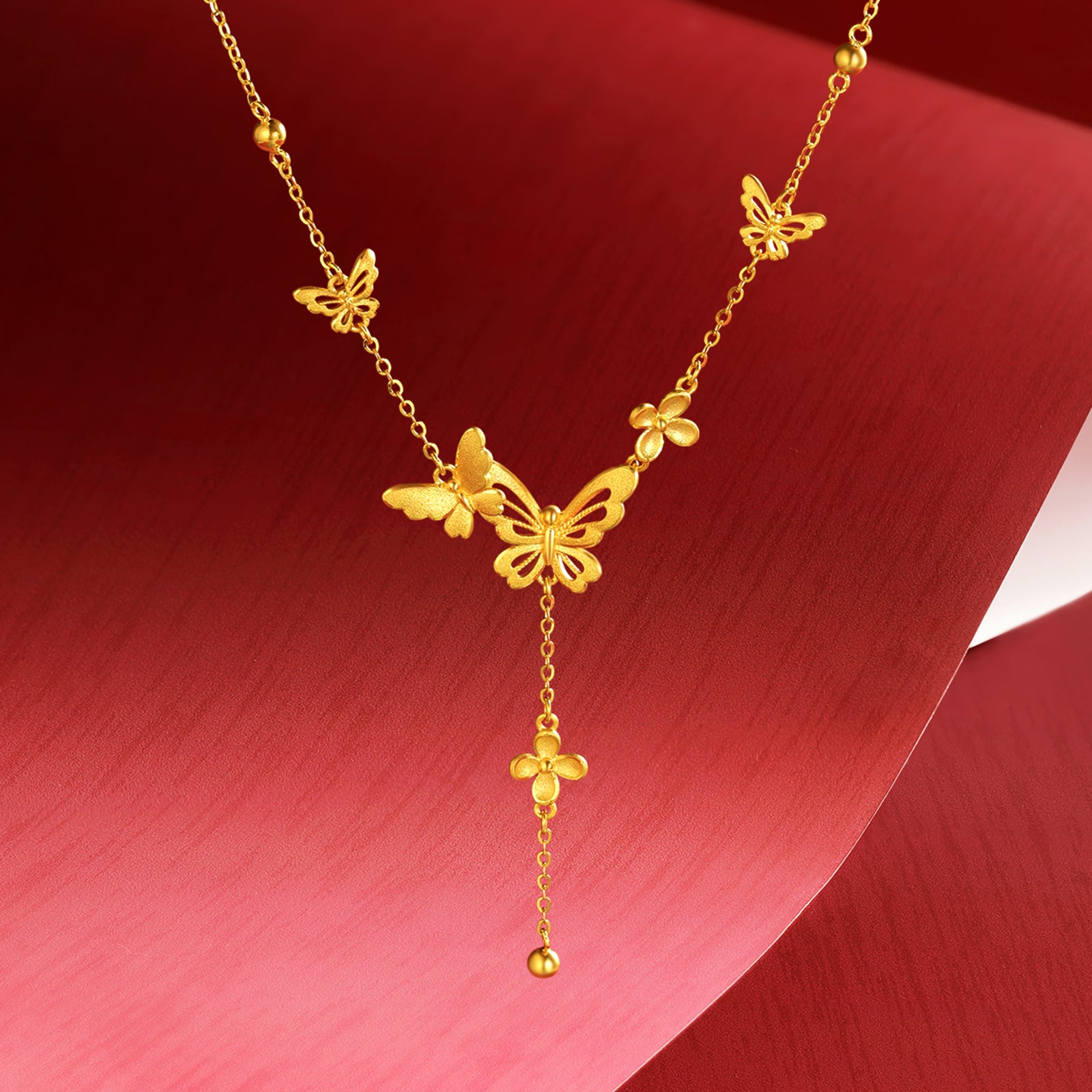 "Princess Wedding" 24K Gold Pendant Necklace Butterfly 7-7.5g A0622097