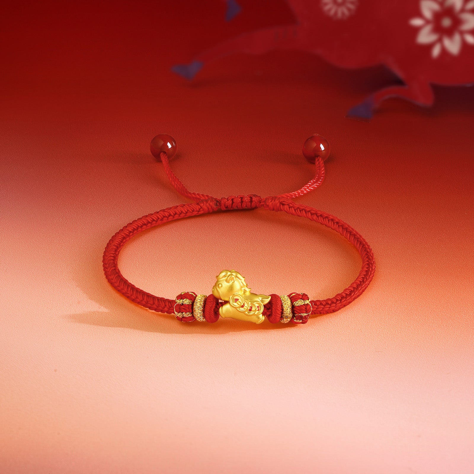 'Year of the Horse'  24K Gold String Bracelet Horse Coin 0.5-0.8g 16cm-22cm A1715746