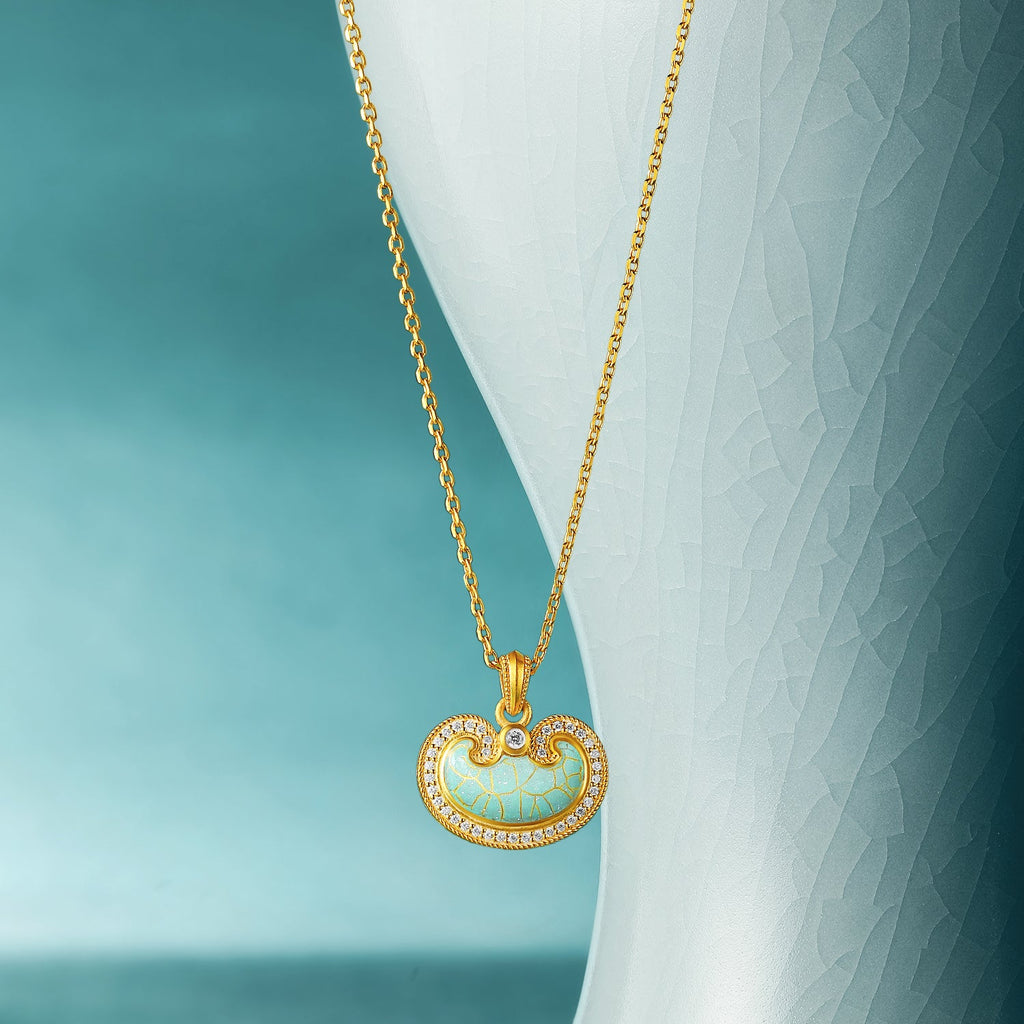 "Chinese Culture Collection - Ru Ware" 24K Gold Pendant Necklace Diamond 0.022ct 0.003ct Ruyi 4.99-6.99g W0648076