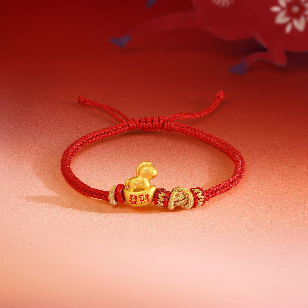 'Year of the Horse'  24K Gold String Bracelet Horse Yuanbao 0.65-0.85g 16cm-22cm A1715952
