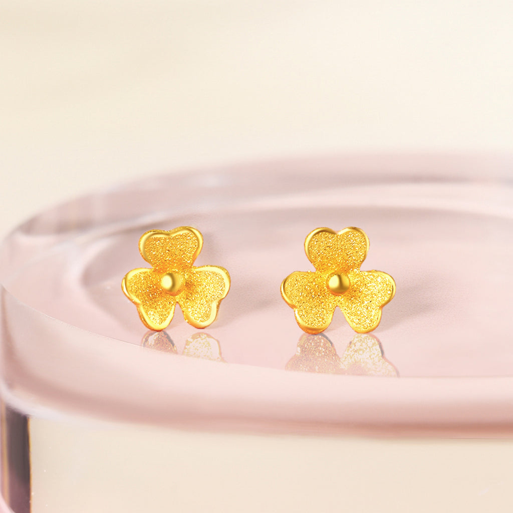 999.9 24K Gold Earrings Clover 0.5-0.7g AC090379