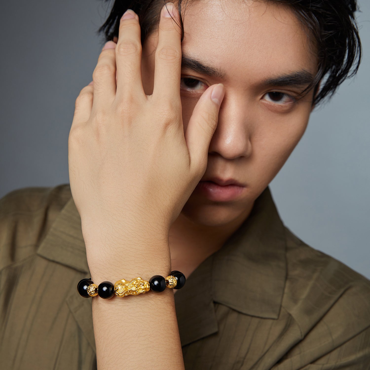 24K Gold Beaded Bracelet Agate Pixiu 2.6-3g ADMN193450