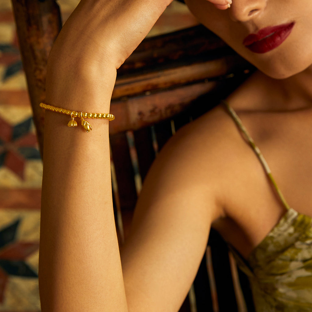 Antiquity Gold' 999.9 24K Gold Beaded Bracelet Lotus 11-12g A198922