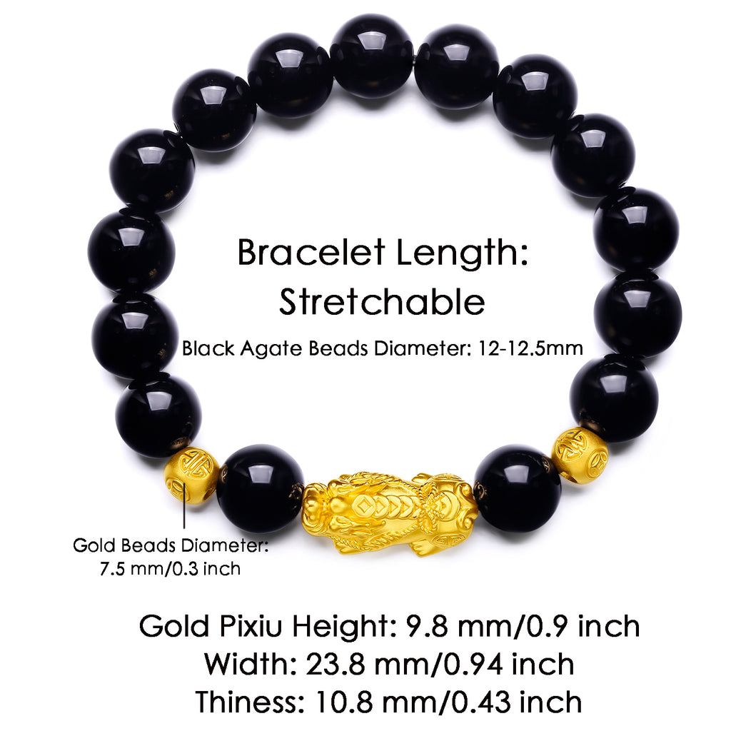 24K Gold Beaded Bracelet Agate Pixiu 2.5-2.9g ADMN193467