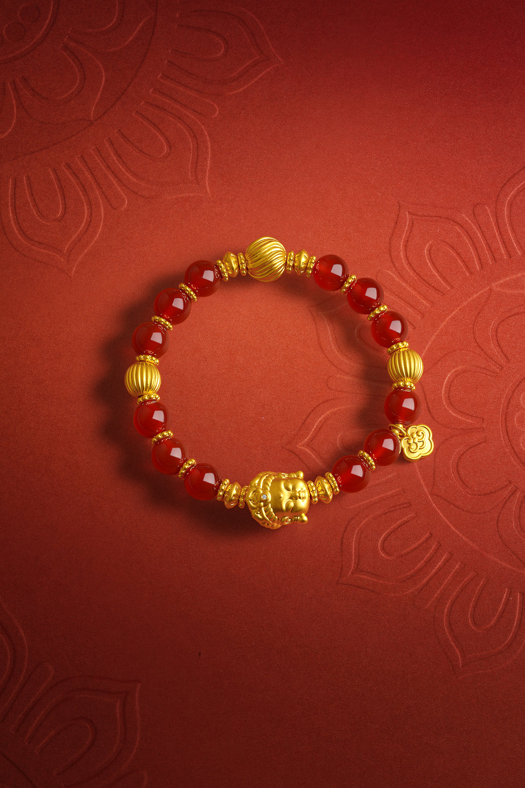 "Jiuhua Mountain" 24K Gold Beaded Bracelet Agate Buddha Sculpture 8-8.5mm 18cm J1935477