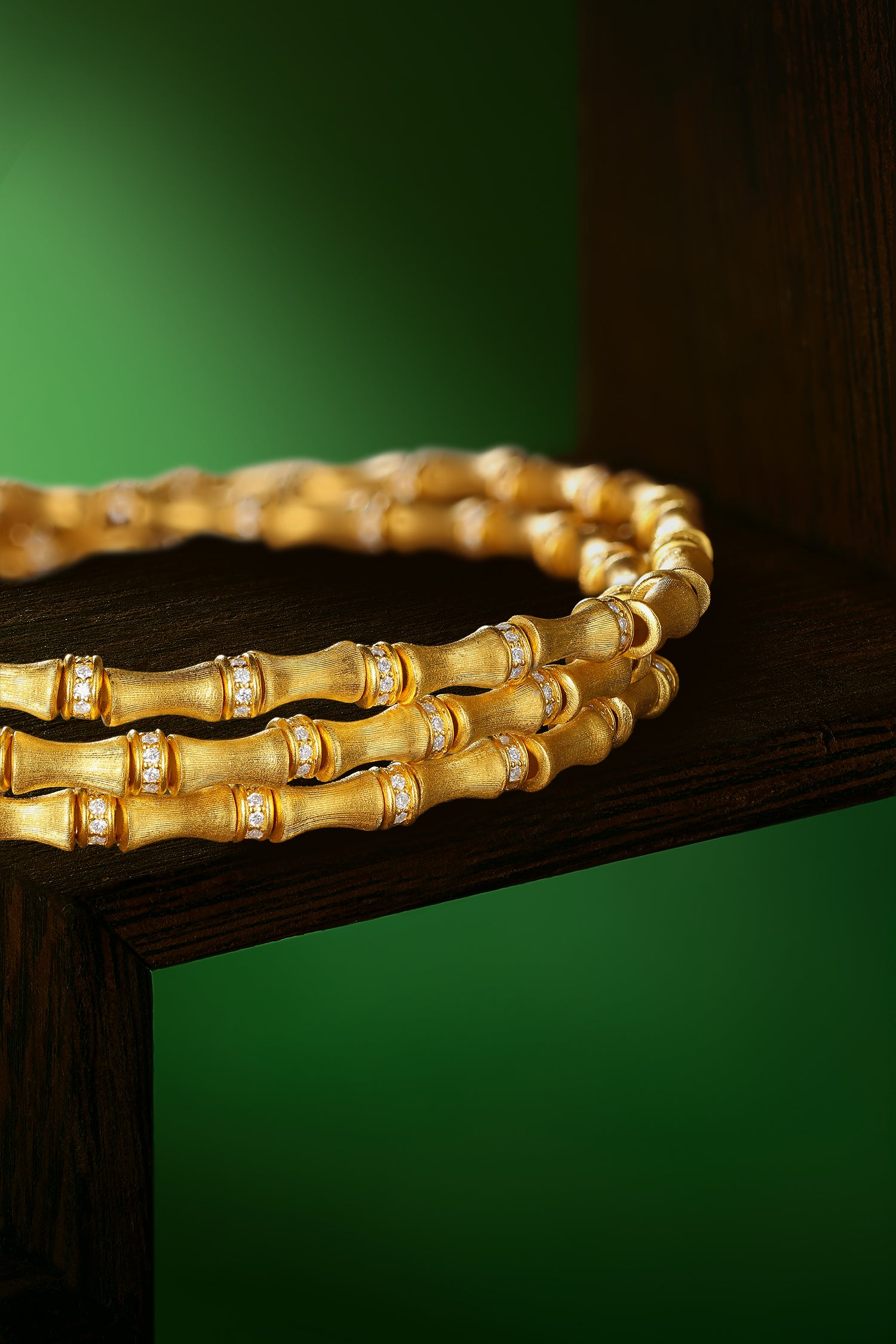 "Chinese Culture Collection - Dan Qing" 24K Gold Beaded Bracelet Diamond 0.0024ct Bamboo 25-30g W1936313