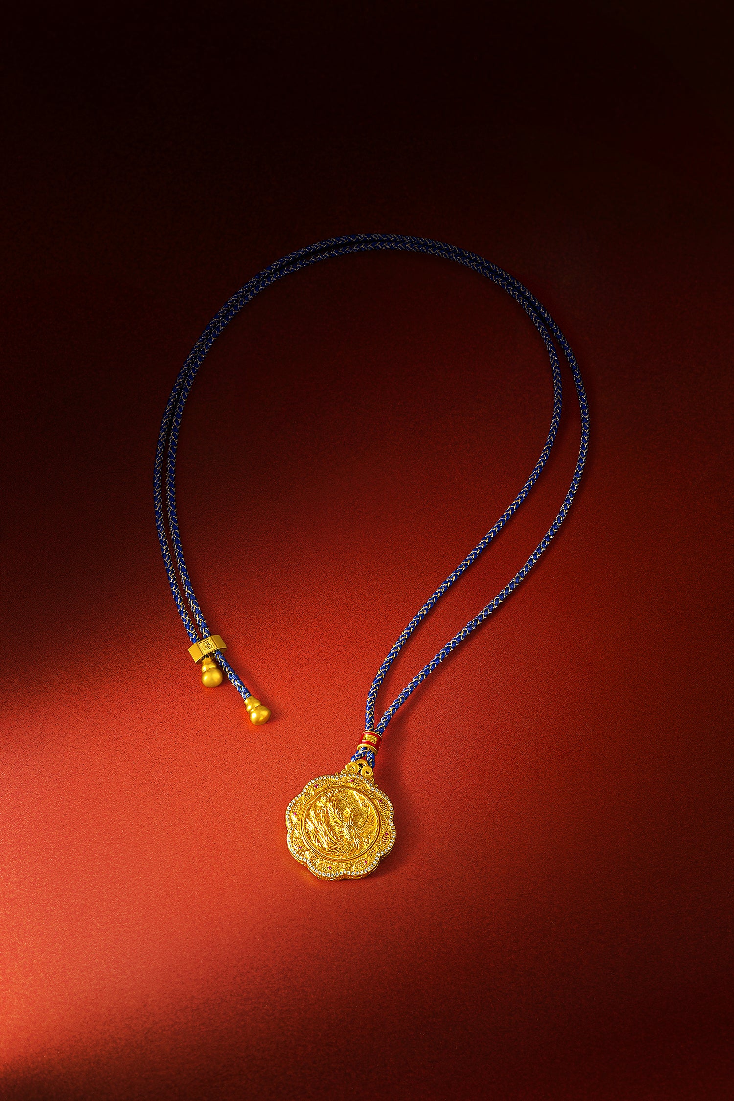 "Chinese Culture Collection - Dan Qing" 24K Gold Pendant Braided Rope Diamond 0.03ct 0.0019ct Ruby 0 Dragons & Phoenixes 20-24g W0440496