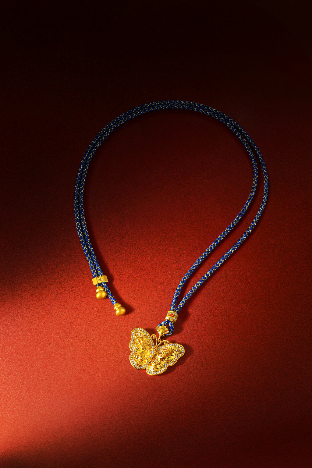 "Chinese Culture Collection - Dan Qing" 24K Gold Pendant Braided Rope Diamond 0.0031ct Butterfly 20.6-24.6g W0436731