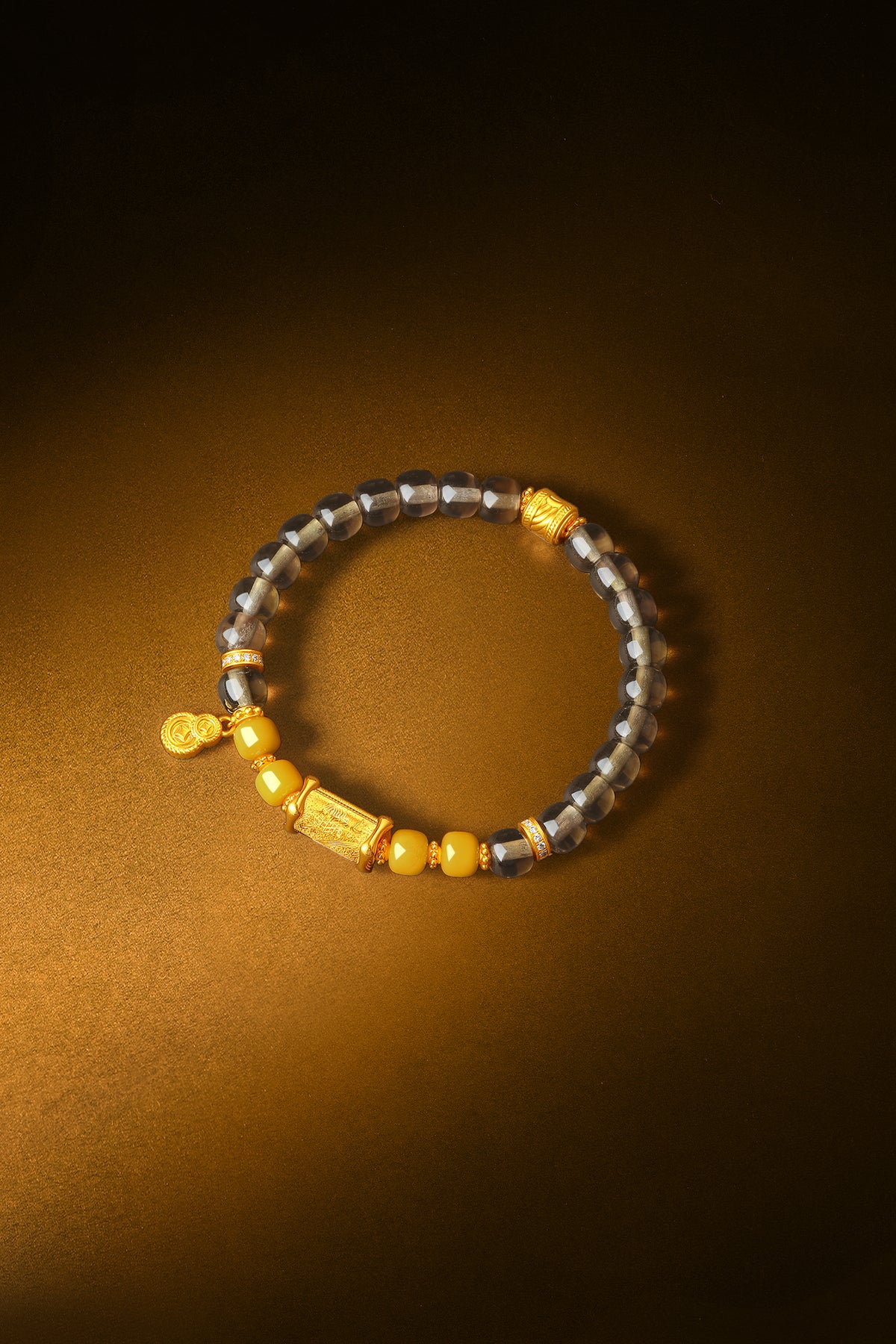 "Chinese Culture Collection - Dan Qing" 999 24K Gold Beaded Bracelet Crystal 6-6.5*7-7.5mm Diamond 0.0073ct Amber Gourd 6.5-9.5g J1950061