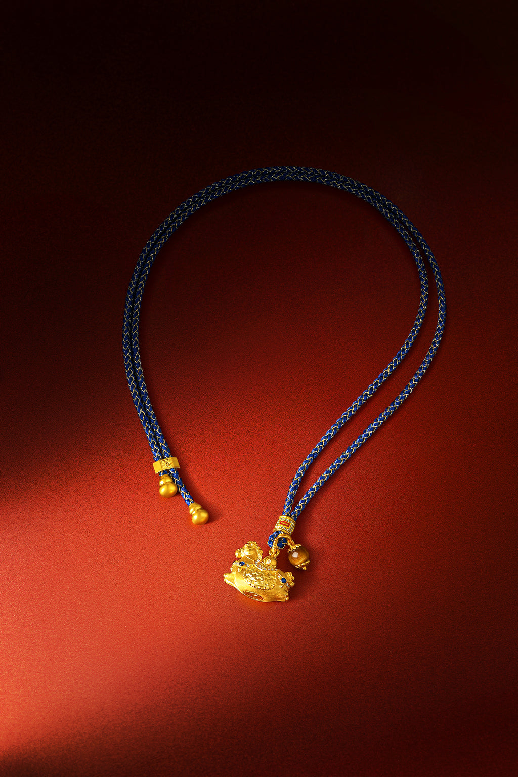 "Chinese Culture Collection - Dan Qing" 24K Gold Pendant Braided Rope Diamond 0.0024ct Tiger's-eye 6-6.5mm    Horse 14.5-17g W0436247