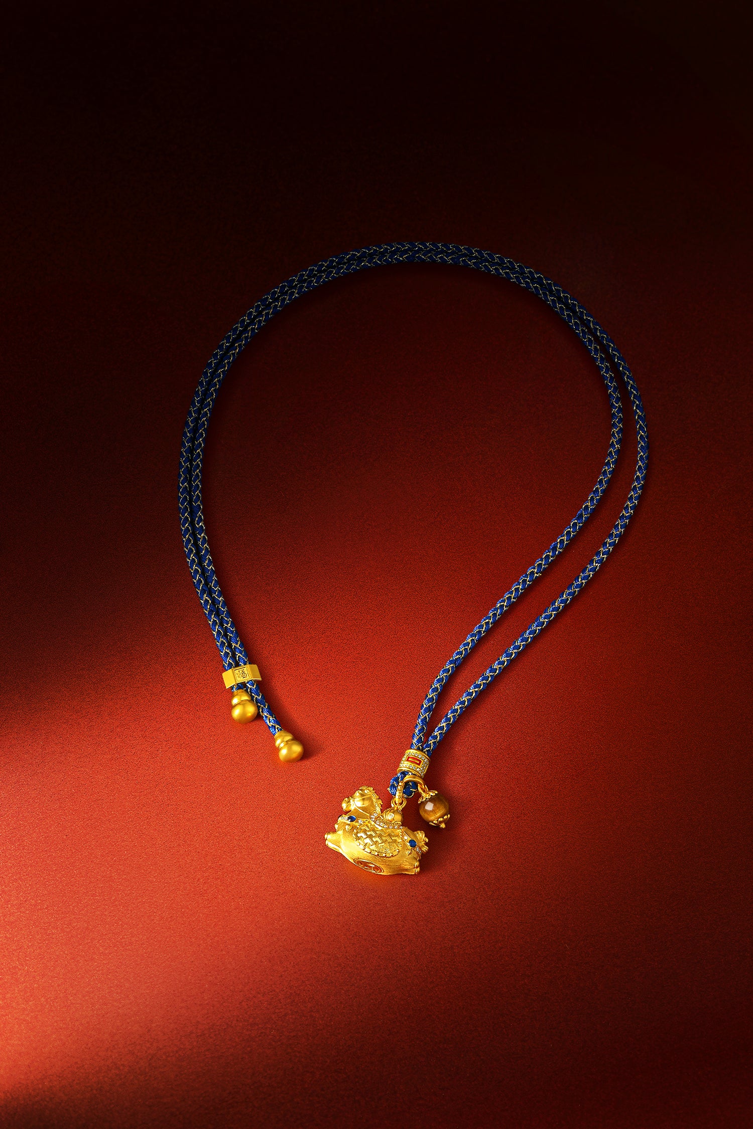"Chinese Culture Collection - Dan Qing" 24K Gold Pendant Braided Rope Diamond 0.0024ct Tiger's-eye 6-6.5mm    Horse 14.5-17g W0436247