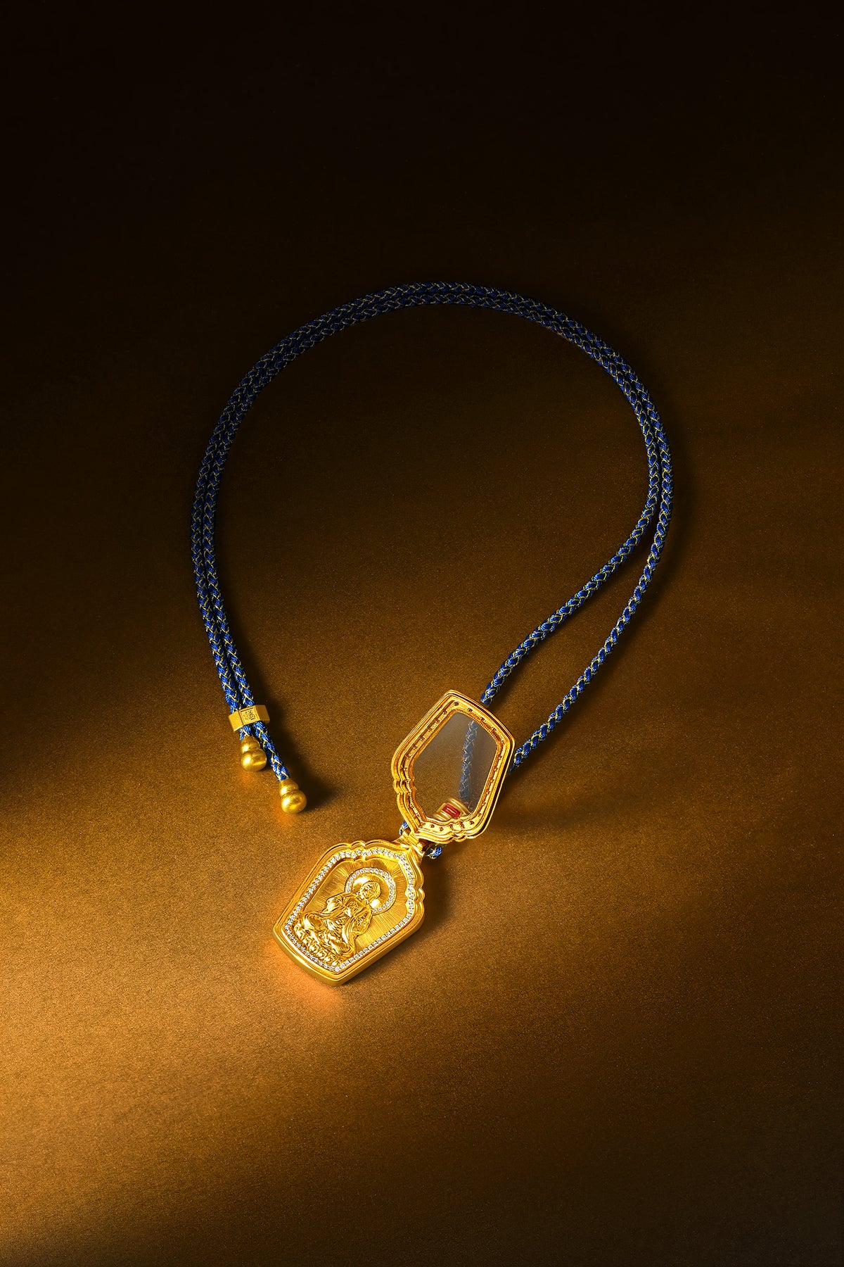 "Chinese Culture Collection - Dan Qing" 999 24K Gold  String Pendant Diamond 0.0022ct Crystal 13.85*21.31*0.65mm 19.5-23.5g W0450078