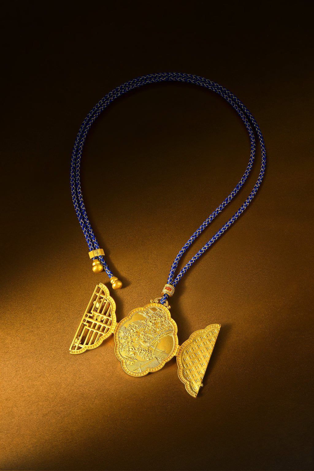 "Chinese Culture Collection - Dan Qing" 999 24K Gold  String Pendant Diamond 0.0075ct Ruby 0.015ct 52-58g W0450080