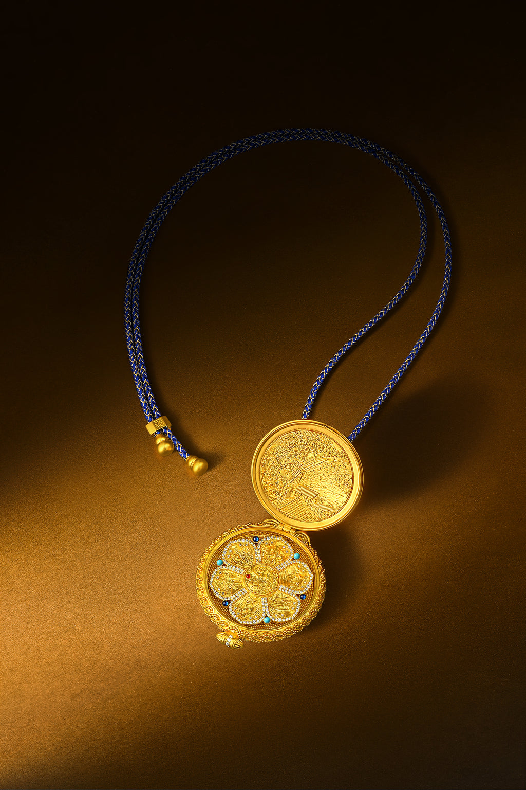 "Chinese Culture Collection - Dan Qing" 999 24K Gold String Pendant Necklace Diamond 0.0041ct 100-120g W0450070