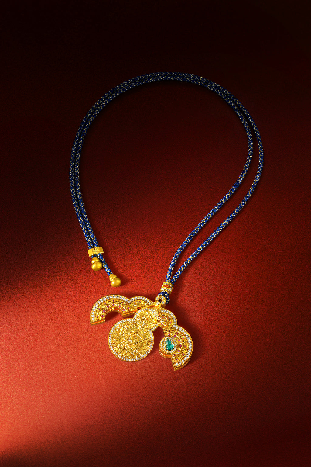 "Chinese Culture Collection - Dan Qing" 999 24K Gold  String Pendant Diamond 0.006ct Ruby 0.0081ct 40-46g W0450079